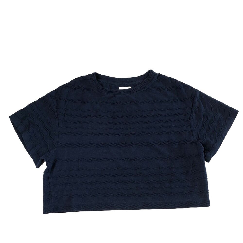 Madewell Texture & Thread Scallop Stripe Wavy Navy Blue Boxy Crop Size Large
